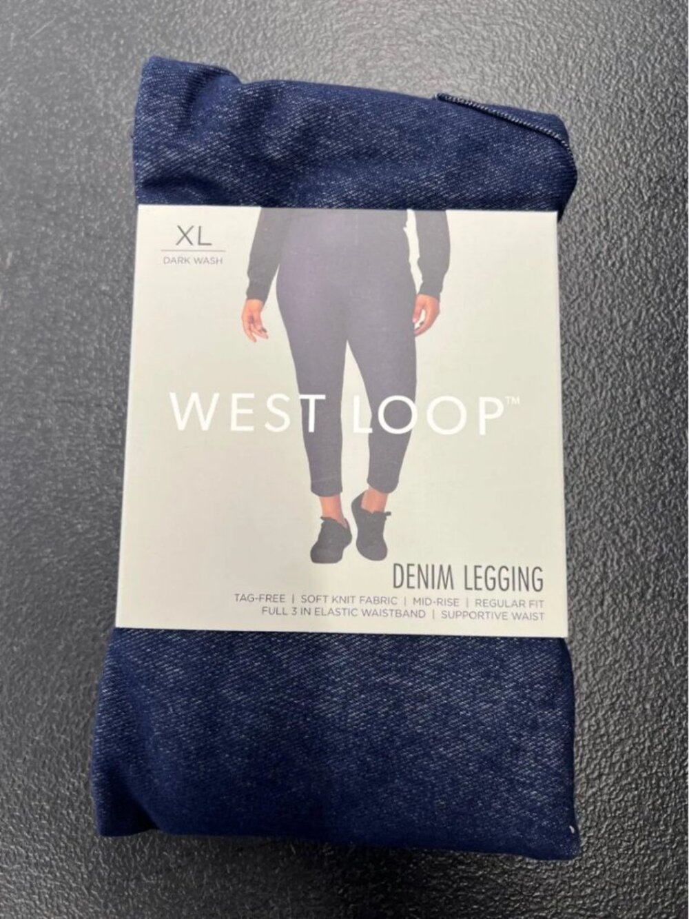 XL West Loop Denim Leggings Mid Rise Dark Wash Tag Free Soft Knit Fabric